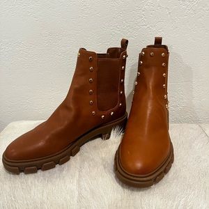 New! MICHAEL Michael Kors Ridley Studded Leather Gore Lug Sole Booties -8